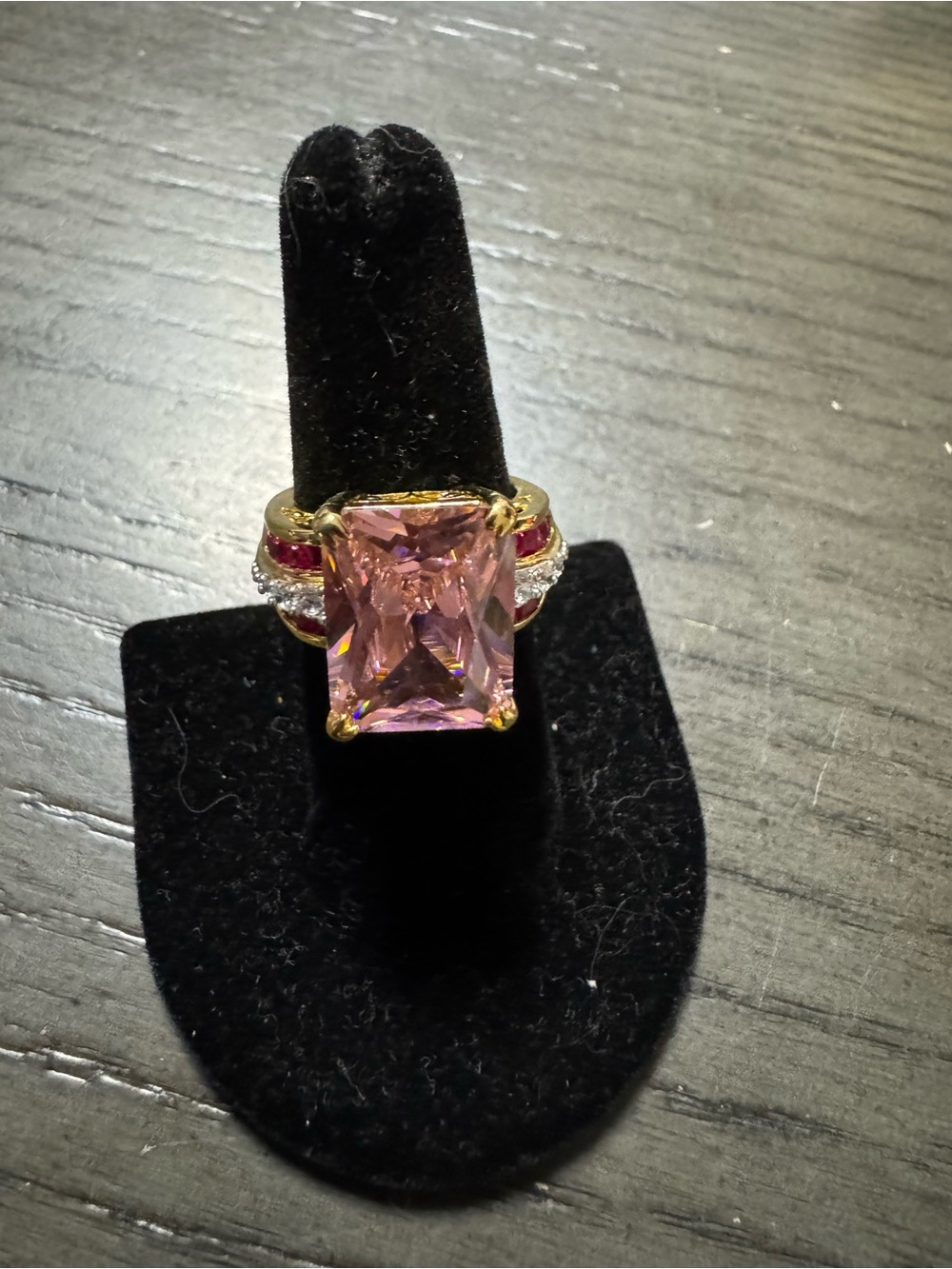 Source Unknown Gold Pink Statement Ring with Accent Stones